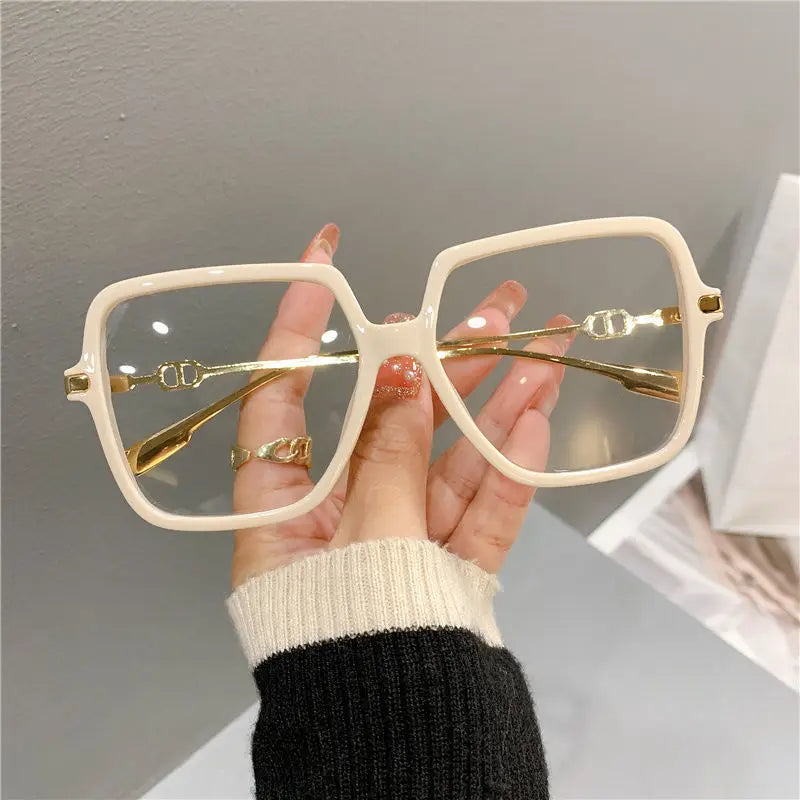 Lunettes plates Anti-lumière bleue pour femmes, lentille HD, mode luxe, monture rectangulaire en métal, monture de lunettes