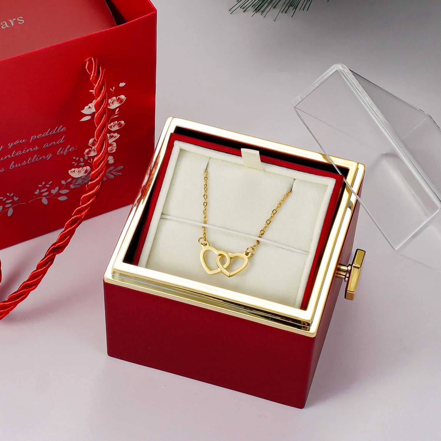 Boîte à bijoux en forme de Rose,cadeaux de saint-valentin ,collier personnalisé, pendentif de mariage