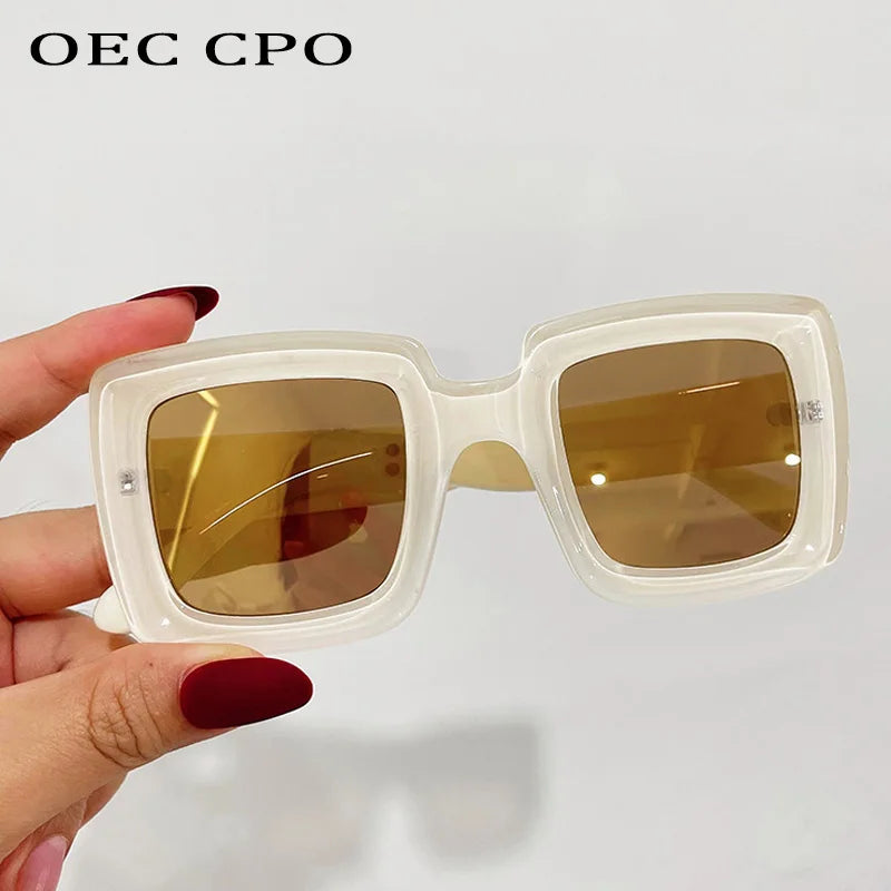 OEC CPO-Lunettes de soleil carrées punk pour femmes et hommes, lunettes de soleil multicolores, nuances colorées, lunettes de mode, UV400, tendance, femme, steampunk