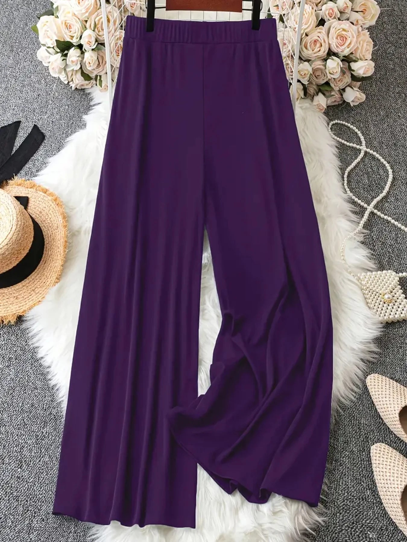 Pantalon taille haute à jambes larges pour femmes, couleur unie, ample, confortable, décontracté, avec boutons décoratifs