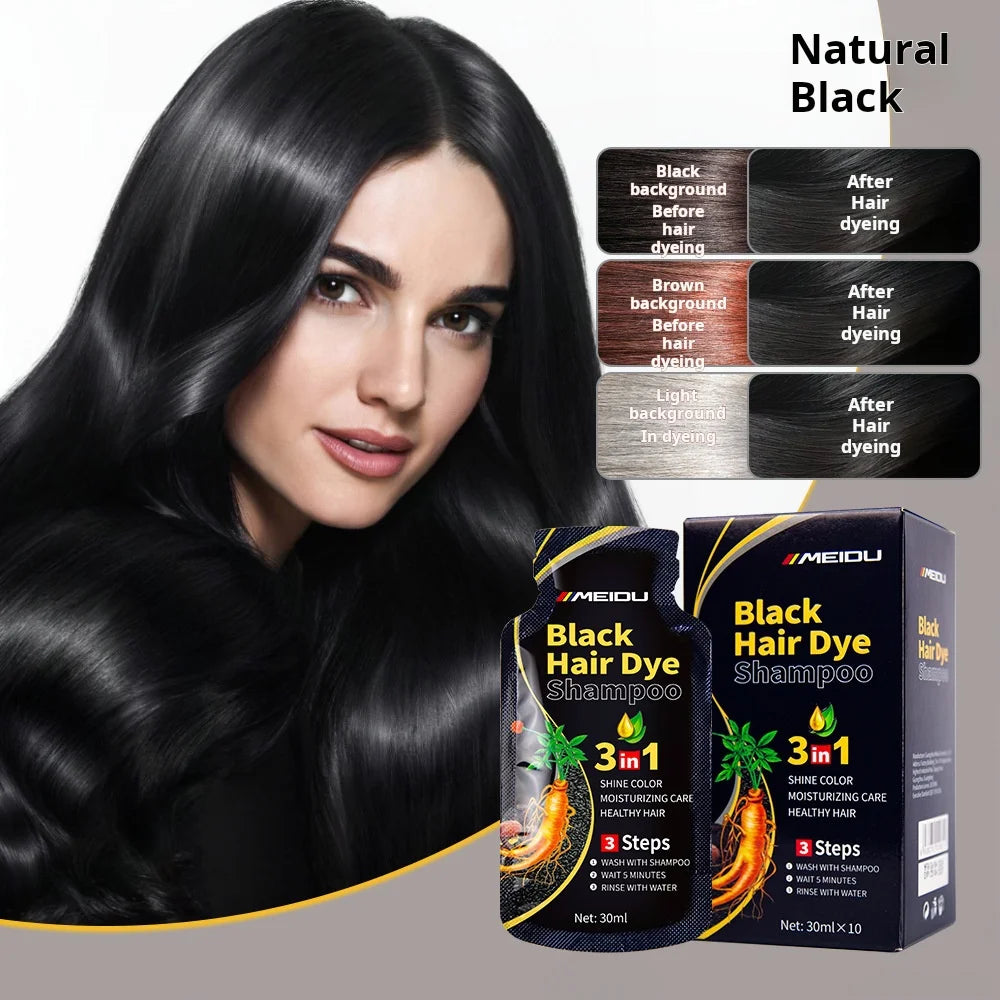 Shampoing 3 en 1 pour teinture capillaire, 30ml, assombrissant instantané, gris à noir, Polygonum Multiflorum, couverture de couleur naturelle pour femmes