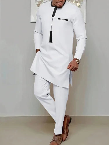 Nouveau Dashiki africain ethnique hommes à manches longues T-shirt pantalon costume personnalité haut imprimé taille standard banquet événement robe S-2XL