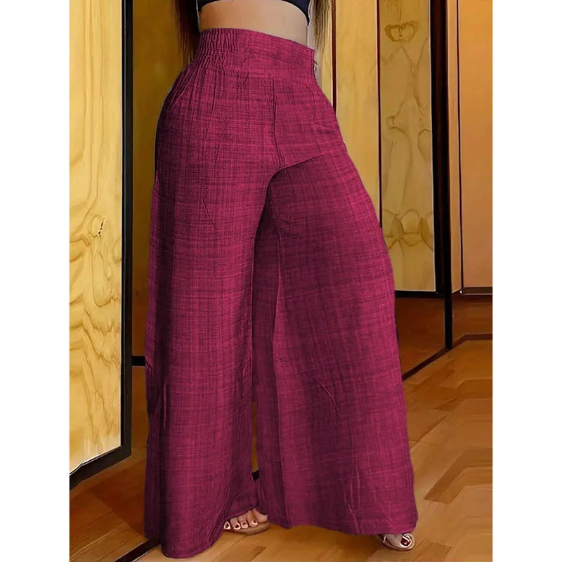 Pantalon taille haute pour femme, taille élastique fine, bleu, Slim, à la mode et polyvalent, jambes larges, 2026