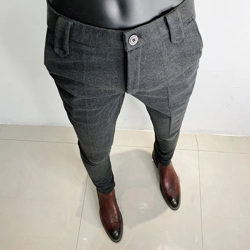 Pantalon hommes décontracté coupe ajustée pantalon droit formel affaires laine tissu Social bureau robe pantalon