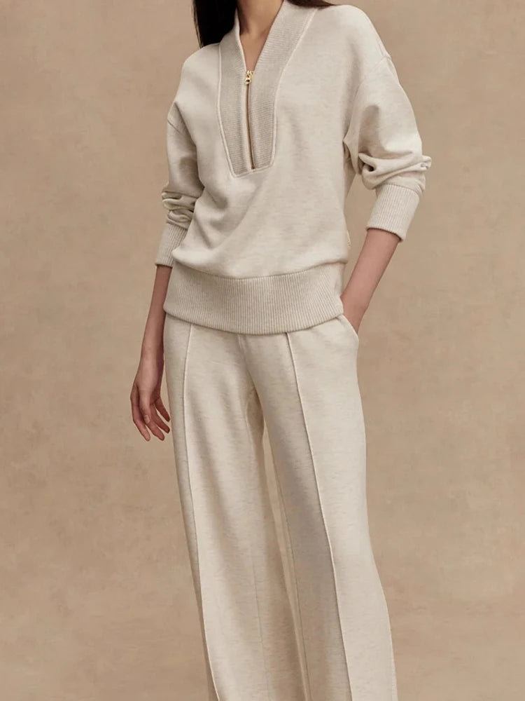 Ensemble pour femmes Vintage décontracté couleur unie trajet mode à manches longues pull et pantalo