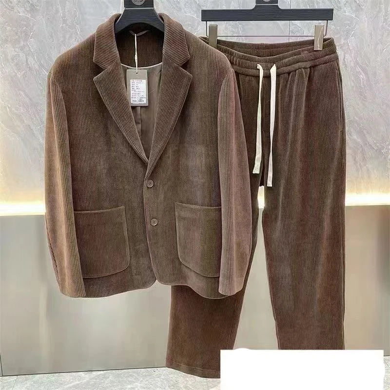 Ensemble homme Blazer déformable avec doublure, manches longues, mince, monochrome, haut de gamme, décontractéces