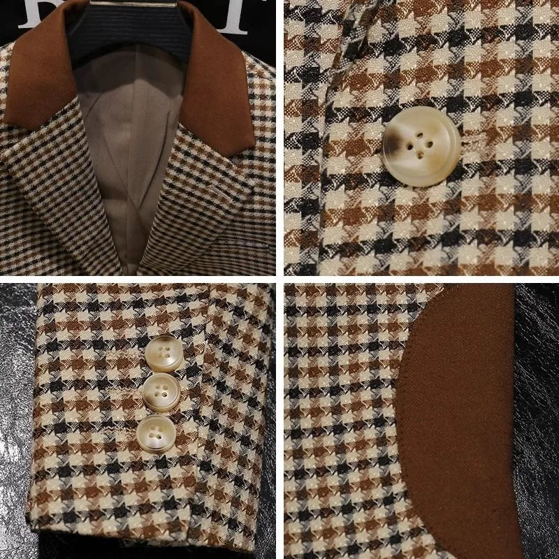 Veste trempée à carreaux avancée pour homme, blazer décontracté, manteau d'affaires, patchwork de luxe, coupe couvertes, haute qualité, printemps, automne