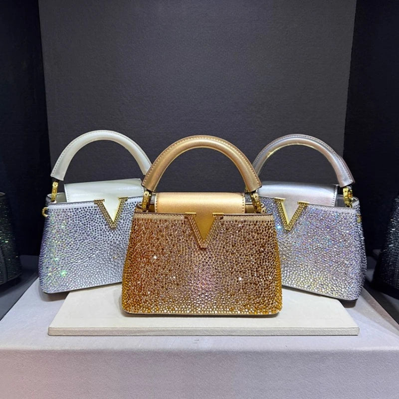 Marque de luxe en cuir diamant sac à main strass épaule bandoulière fourre-tout sacs pour femmes Bolso Marca Lujo