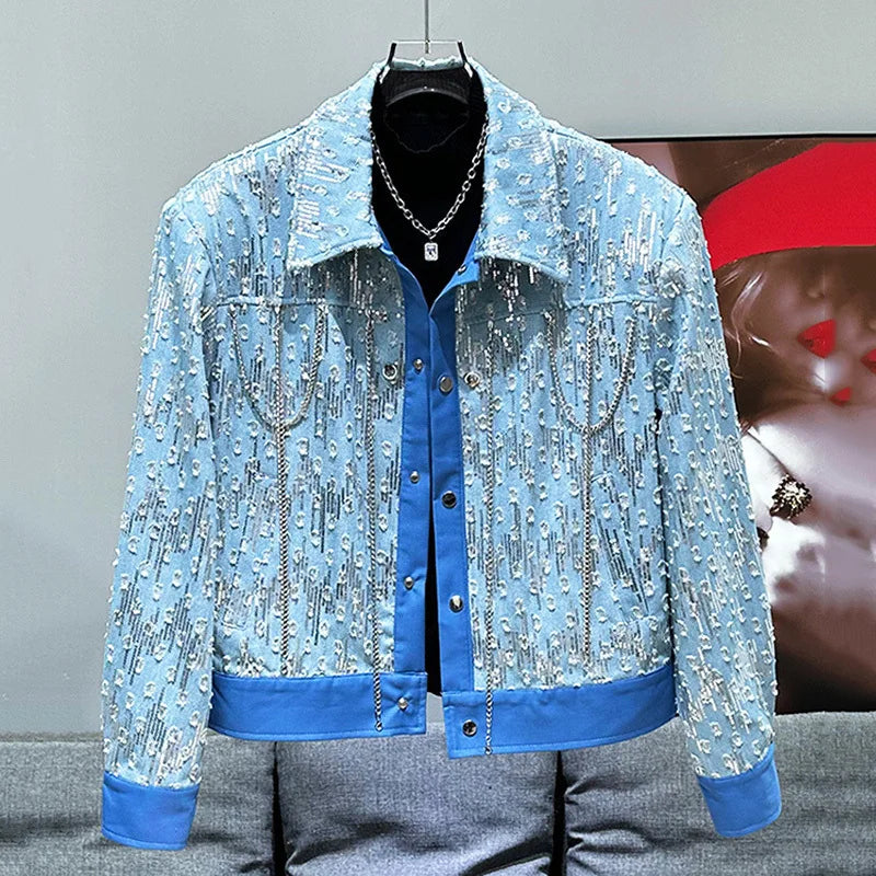 Veste en Denim en jeans pour Homme, Mode Décoration Trou, Automne Hiver