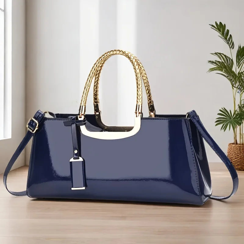 Pochette de soirée élégante – Sac à main finition brillante de couleur unie avec fermeture à glissière et doublure en polyester pour fêtes et mariages