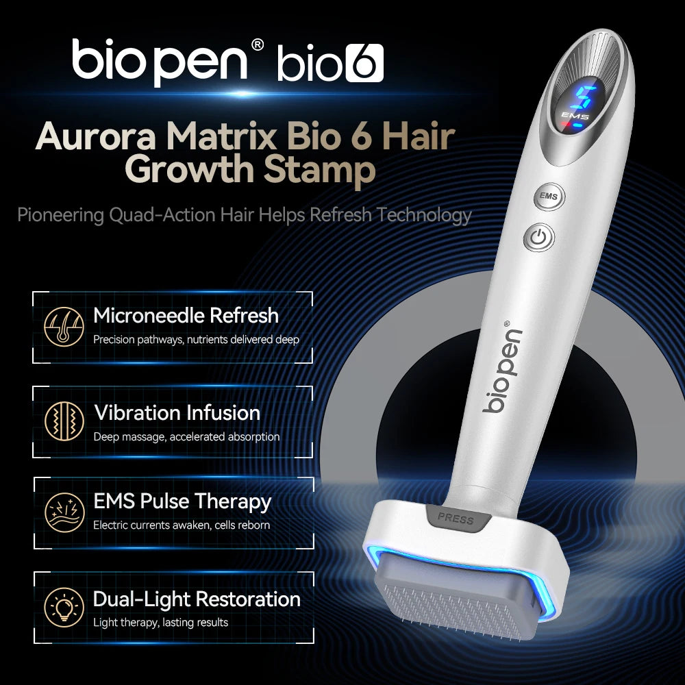 Nouveauté Derma Stamp Bio 6 LED Derma Pen EMS Vibration Microneedling équipement de beauté pour soins du visage croissance des cheveux