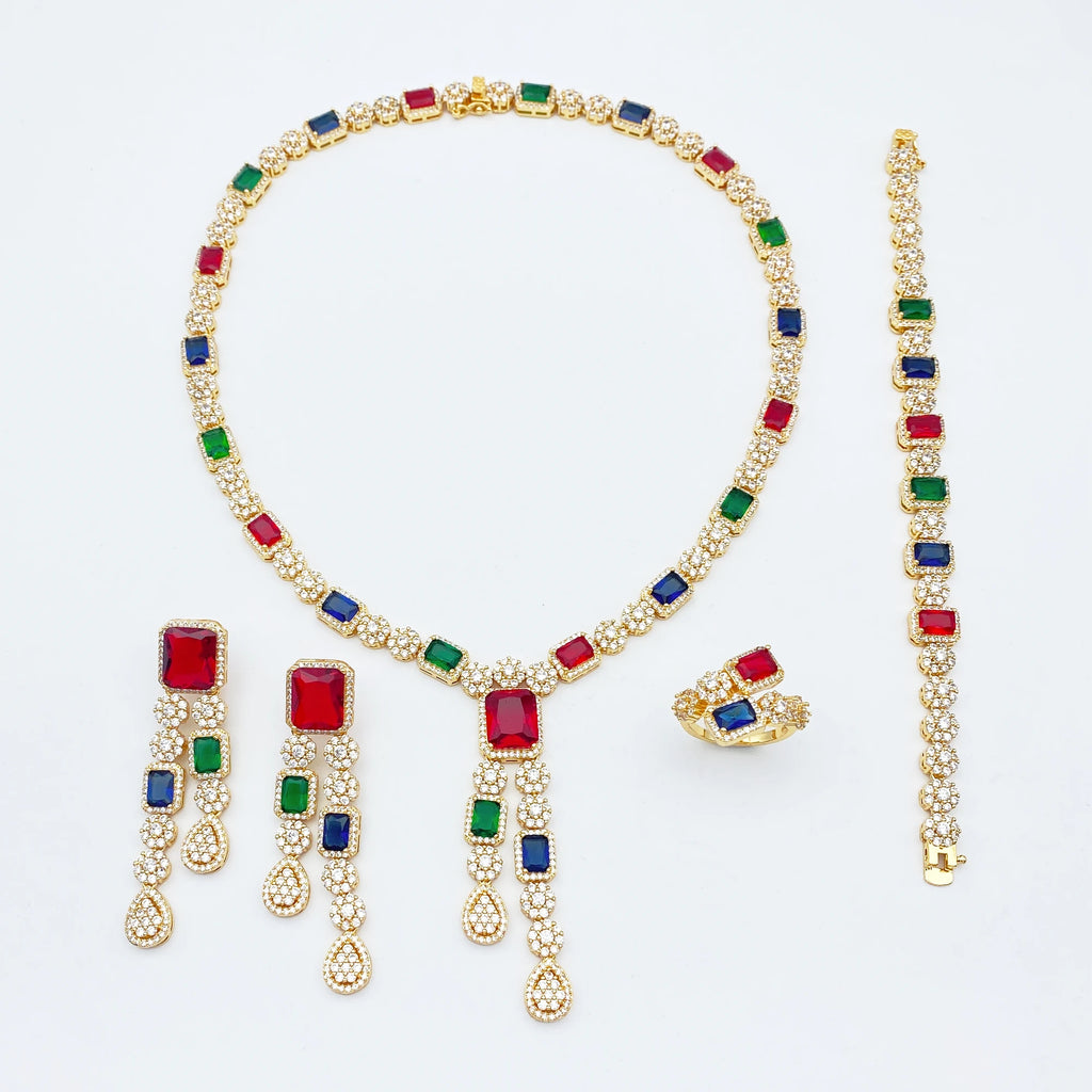 ensemble de LUXE  4 pendentifs en forme de goutte d'eau, bijoux en Zircon plaqué pour femmes, Bracelet, bague, collier, boucles d'oreilles, combinaison adaptée à un usage quotidien