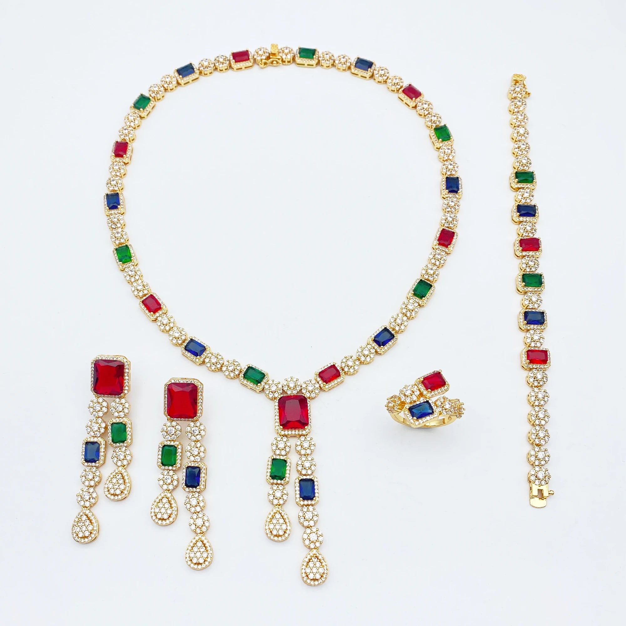 ensemble de LUXE  4 pendentifs en forme de goutte d'eau, bijoux en Zircon plaqué pour femmes, Bracelet, bague, collier, boucles d'oreilles, combinaison adaptée à un usage quotidien