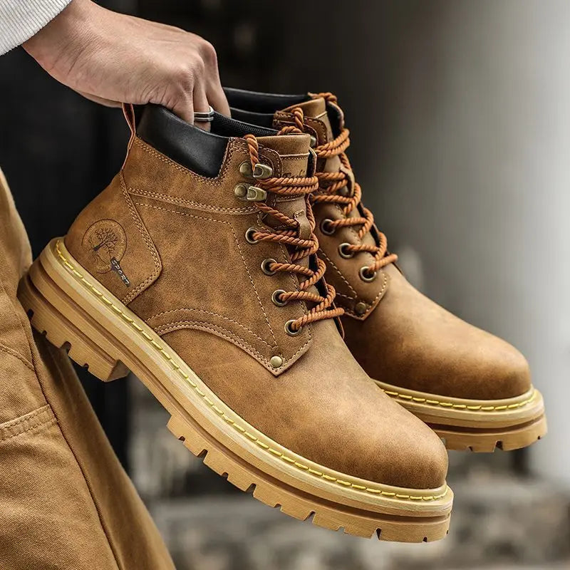 Bottes homme printemps confortable plate-forme en cuir chaussures tendance antidérapant bottes décontractées