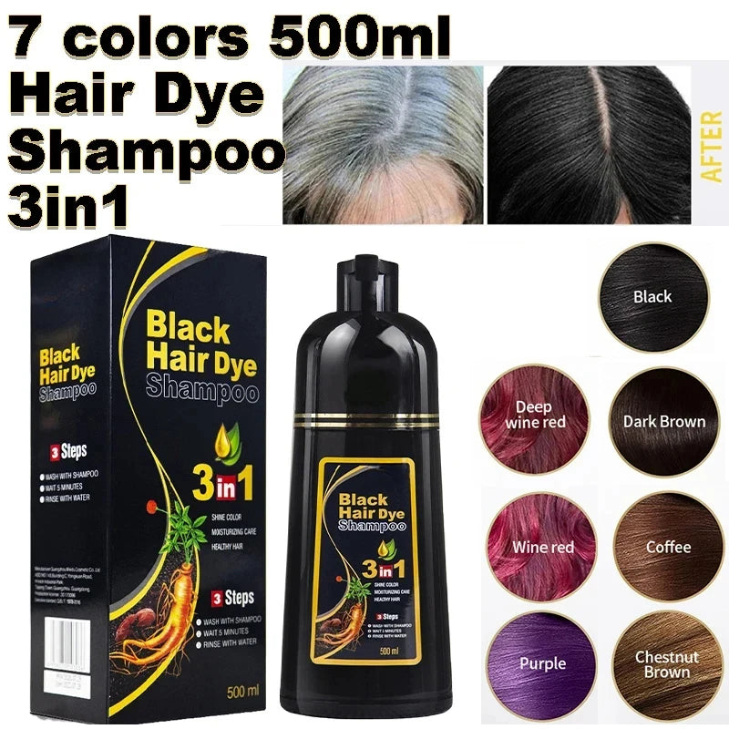 Shampooing à Coloration Instantanée 3 en 1, Teinture pour Cheveux, à Base de Plantes, Brun Violet, Document Noir Naturel, pour Homme et Femme