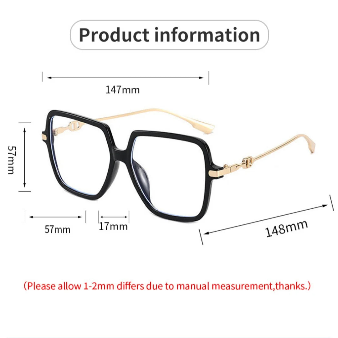 Lunettes plates Anti-lumière bleue pour femmes, lentille HD, mode luxe, monture rectangulaire en métal, monture de lunettes