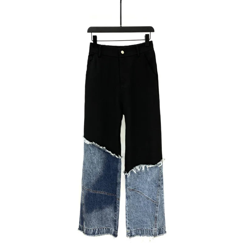 Ensemble Printemps automne nouveau homme marée élégant Denim Patchwork veste courte à la mode Niche décontracté costume droit pantalon deux pièces ensemble W9219