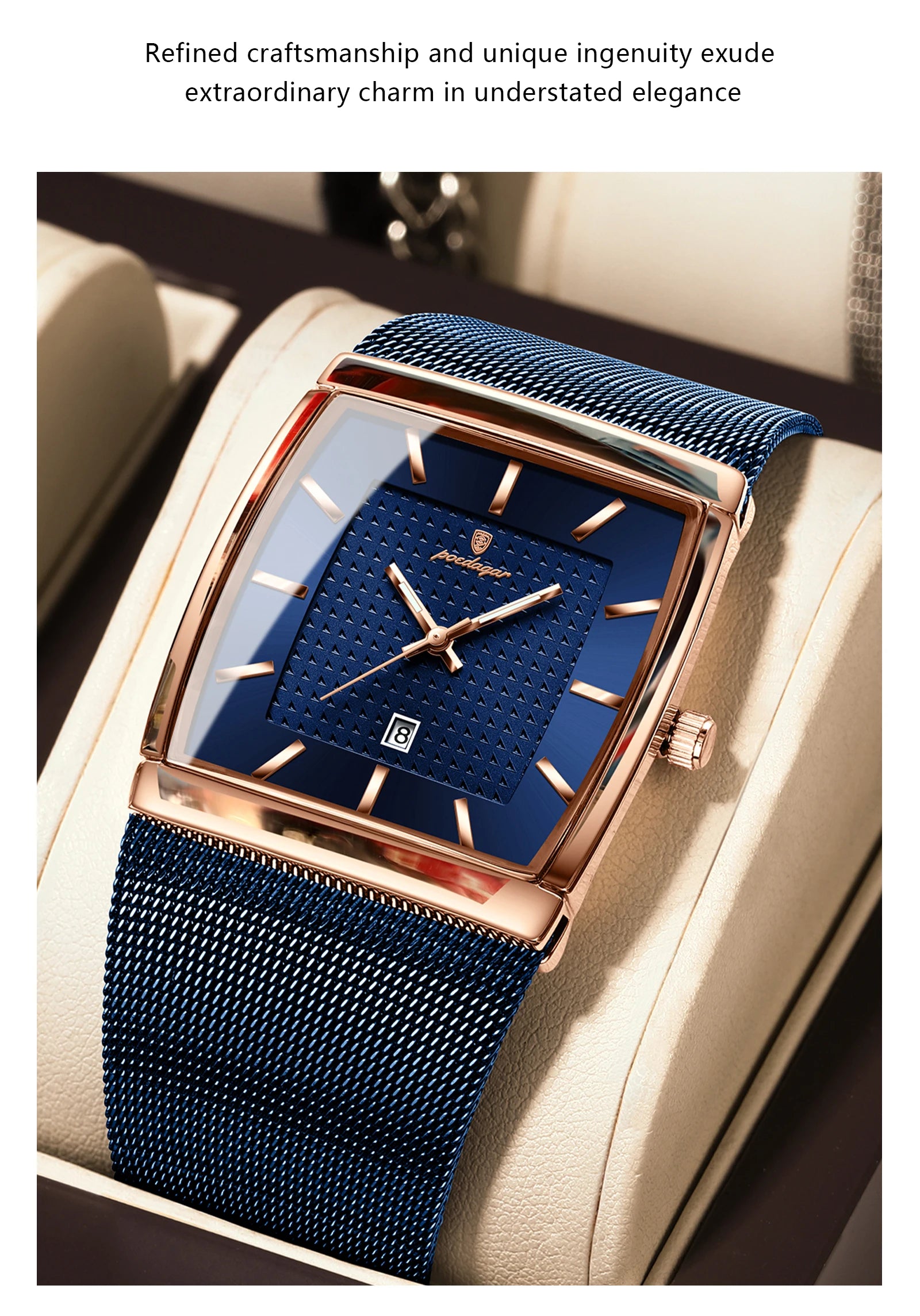Top luxe hommes montre en acier inoxydable maille Date étanche lumineux homme montre-bracelet décontracté Rectangle Quartz hommes montres