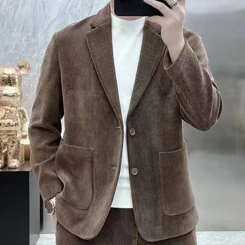 Ensemble homme Blazer déformable avec doublure, manches longues, mince, monochrome, haut de gamme, décontractéces