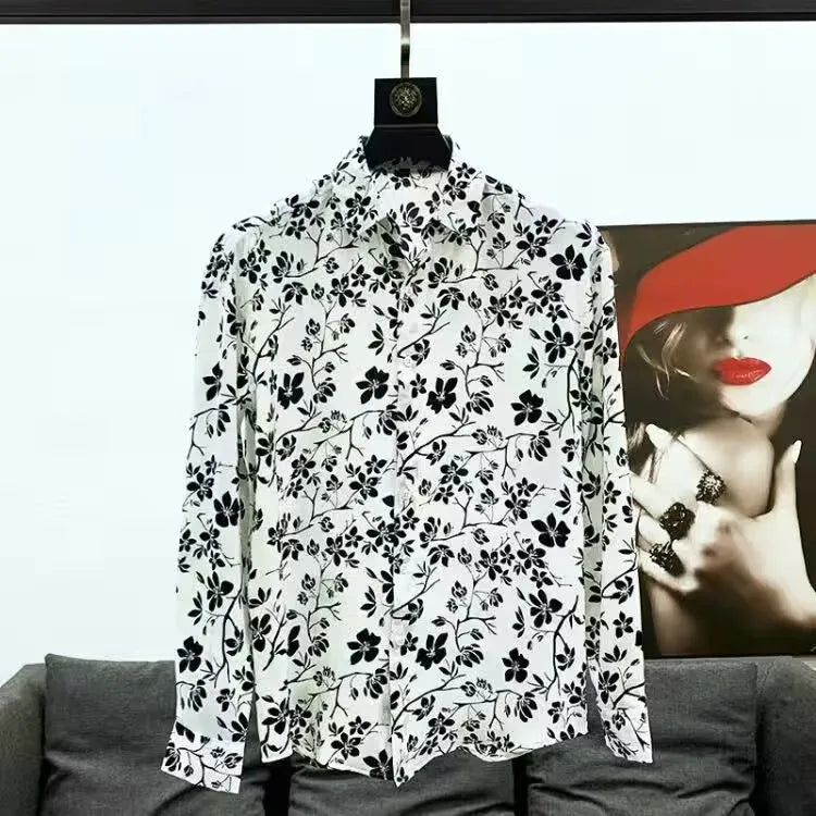 Chemisier imprimé à manches longues pour hommes, style coréen,mode décontractée, nouveau 2026
