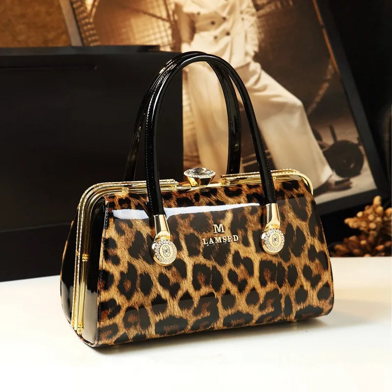 Sac à main léopard en cuir véritable pour femme, cuir de vachette, sac fourre-tout portable pour femme, sac de soirée, sacs alertes onaux initiés pour femme, mode