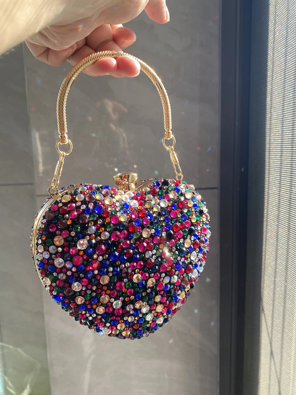 Pochette sac à main de Luxe diamant incrusté coeur forme cristal  pierres soirée de mariage sac à bandoulière poignée strass