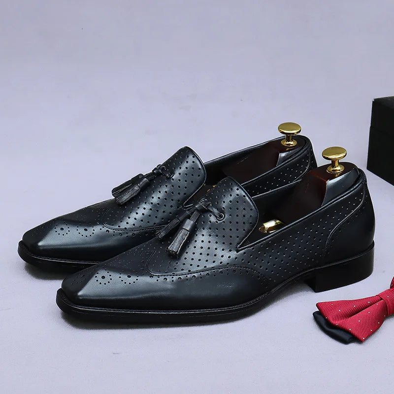 High Quality Men Genuine leather Shoes Moccasins Men's Tassel Loafers Vintage Slip-on Casual Men Social Dress Shoe Plus 38-46