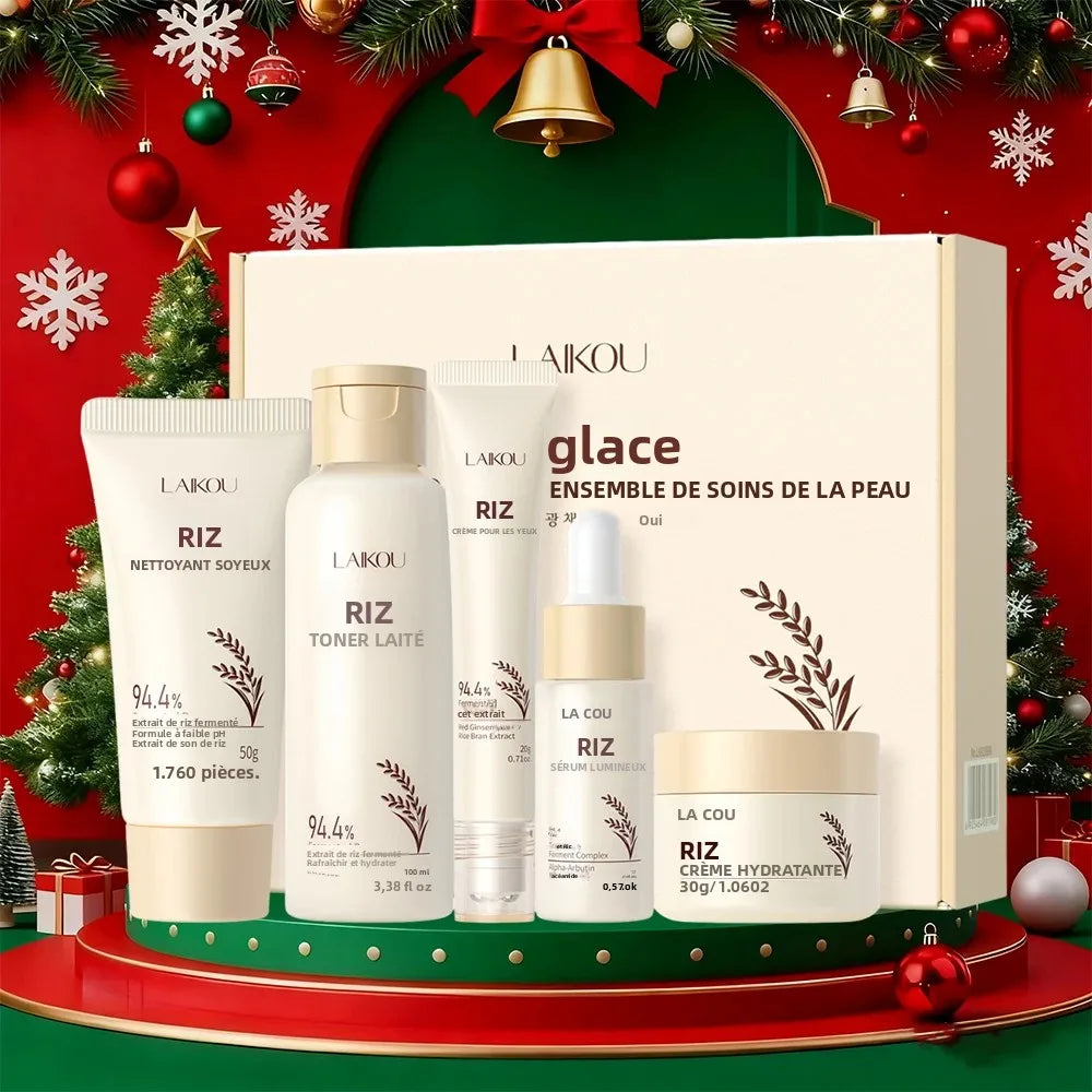 Ensemble de soins pour la peau, extrait de riz, Niacinamide, acide hyaluronique, hydratation douce 24H pour toutes les peaux, hommes et femmes, visage, corps, vacances quotidiennes, 5 pièces
