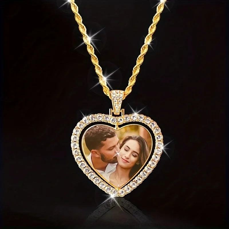 Collier de luxe personnalisé à deux photos, adapté aux hommes et aux femmes à porter, cadeau pour les Parents, mari, petit ami et petite amie