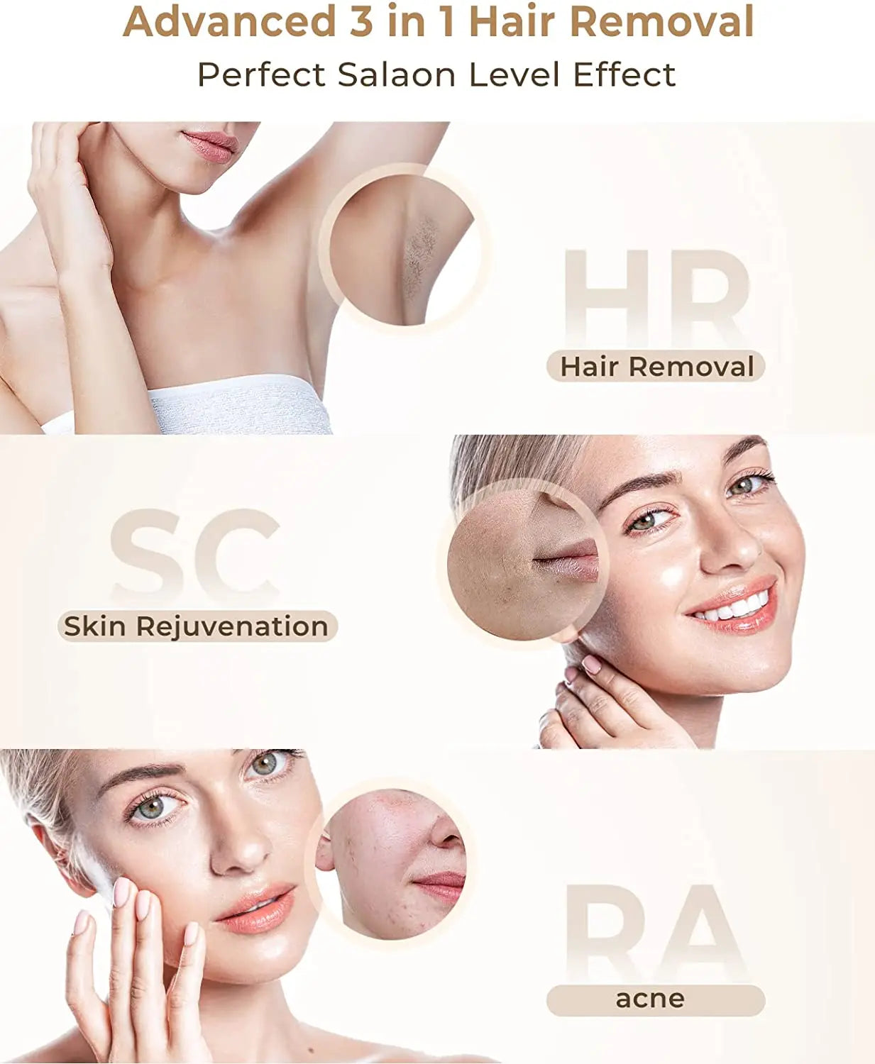 Épilation laser IPL 999900 flashs HR/RA/SC 3 en 1 dispositif d'épilateur 5c ㎡   fenêtre flash 17.6J pour les jambes du visage, les bras, l'utilisation du corps entier