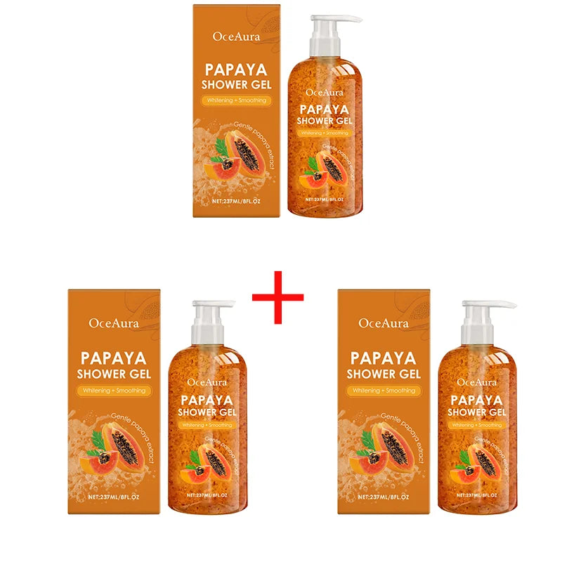 Gel douche blanchissant au papaye, exfoliant, estompe, Pigmentation, arôme durable, huile de contrôle rafraîchissante, mousse riche, lavage du corps