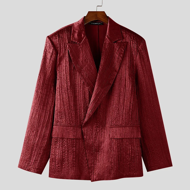 Blazer hommes brillant plissé taille costume manteau fête spectacles mâle Double poche revers à manches longues Blazer