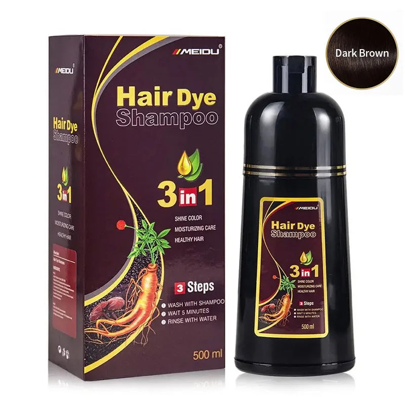 Shampooing à Coloration Instantanée 3 en 1, Teinture pour Cheveux, à Base de Plantes, Brun Violet, Document Noir Naturel, pour Homme et Femme