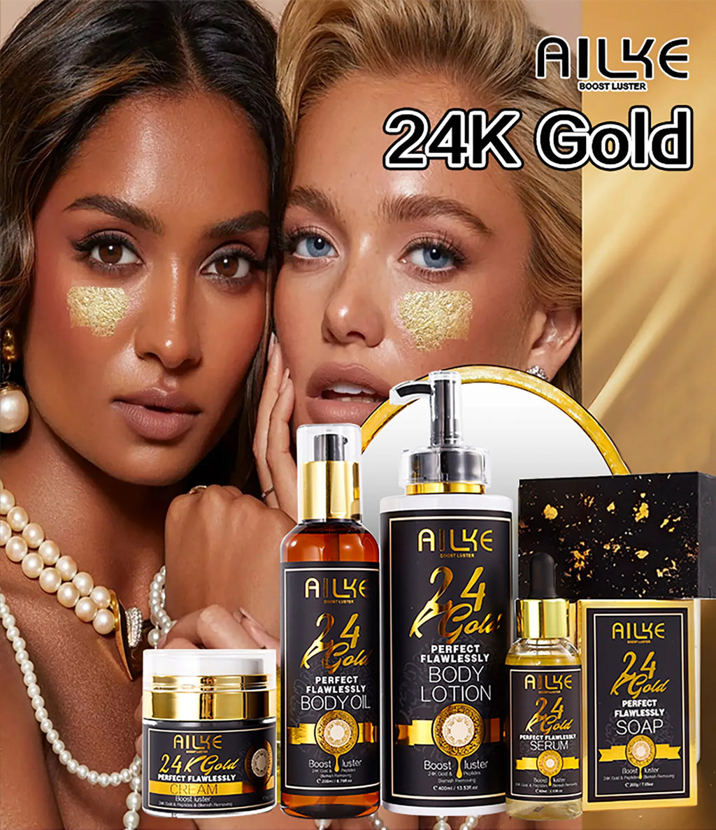 AILKE 24K Glod Gamme de soins pour la peau impeccable, blanchissant la peau, réduit les taches foncées, la mélanine, les rides, hydrate, pour femmes et hommes