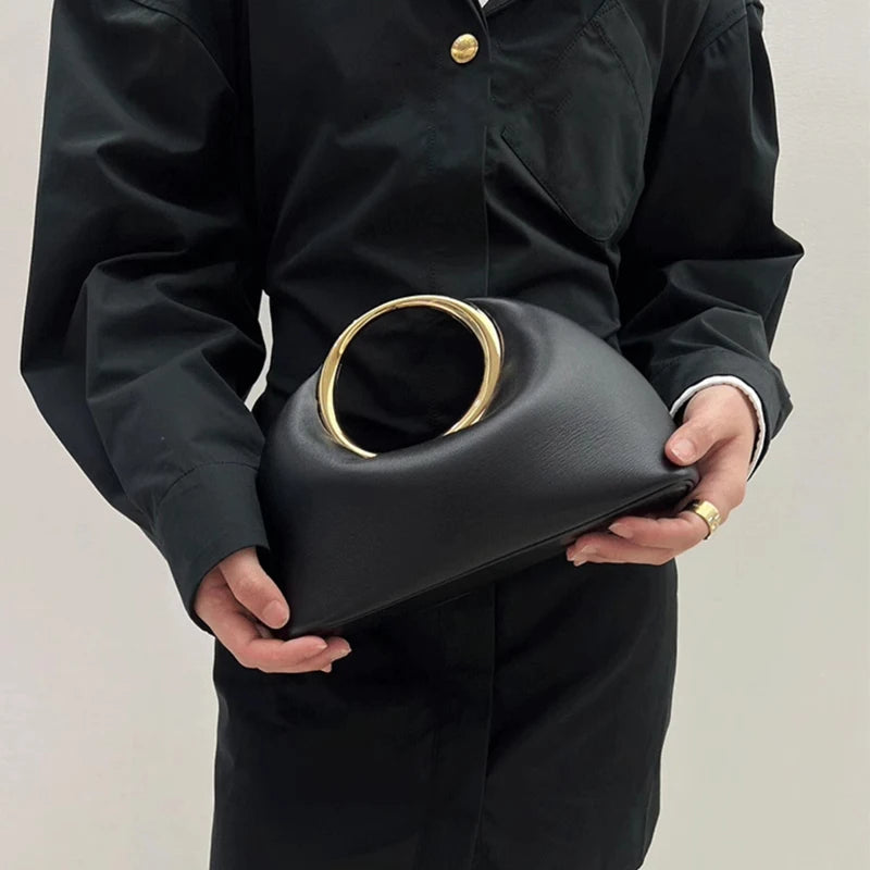 Sac à main en cuir PU pour femmes, pochette élégante, poignée supérieure en métal, sac de soirée