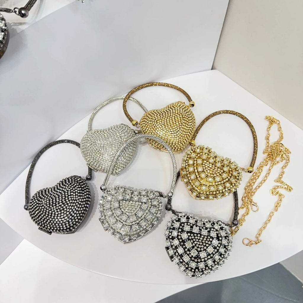 Pochette sac à main  DE Luxe Mini diamant incrustation coeur forme cristal pierres soirée de mariage sacs à bandoulière poignée strass
