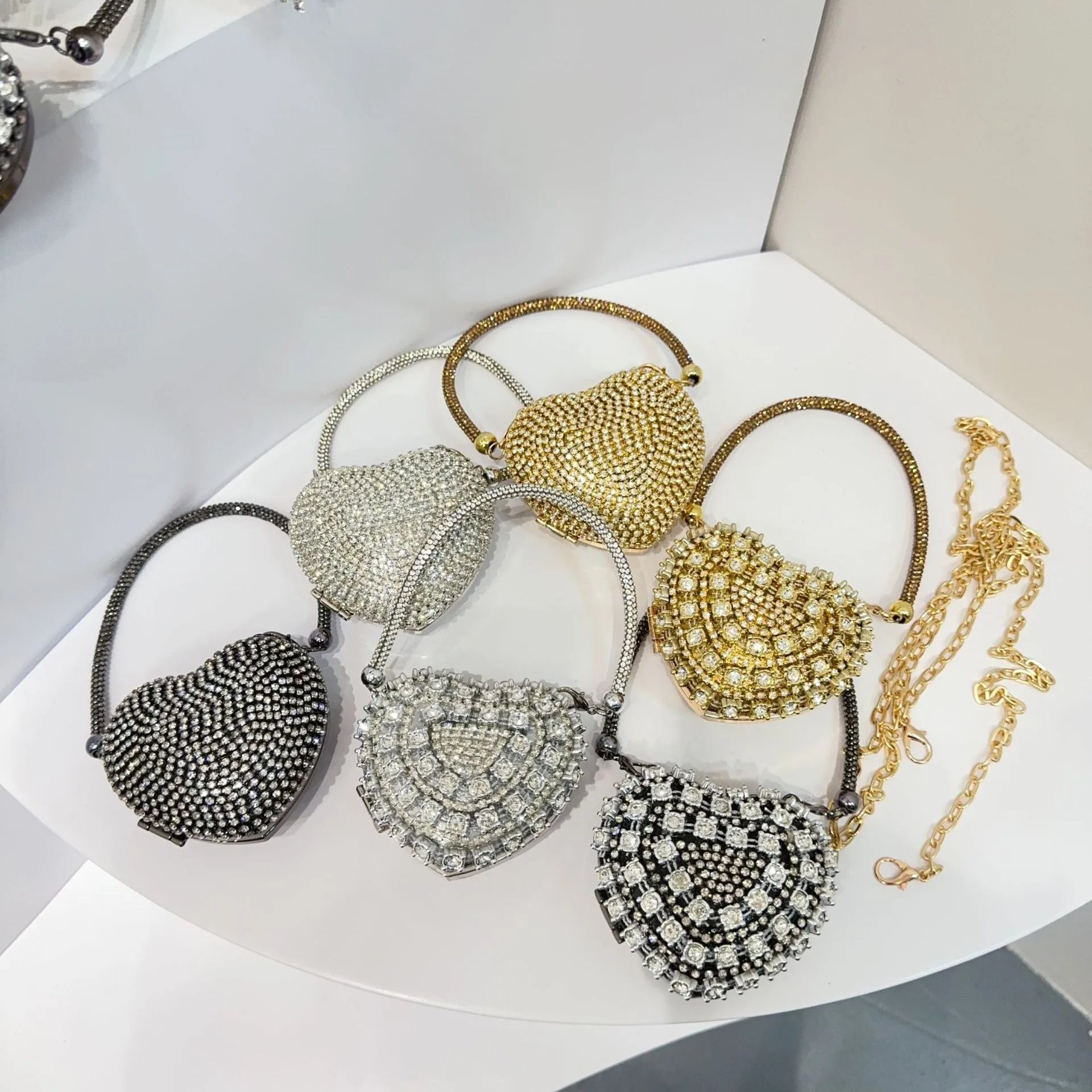 Pochette sac à main  DE Luxe Mini diamant incrustation coeur forme cristal pierres soirée de mariage sacs à bandoulière poignée strass