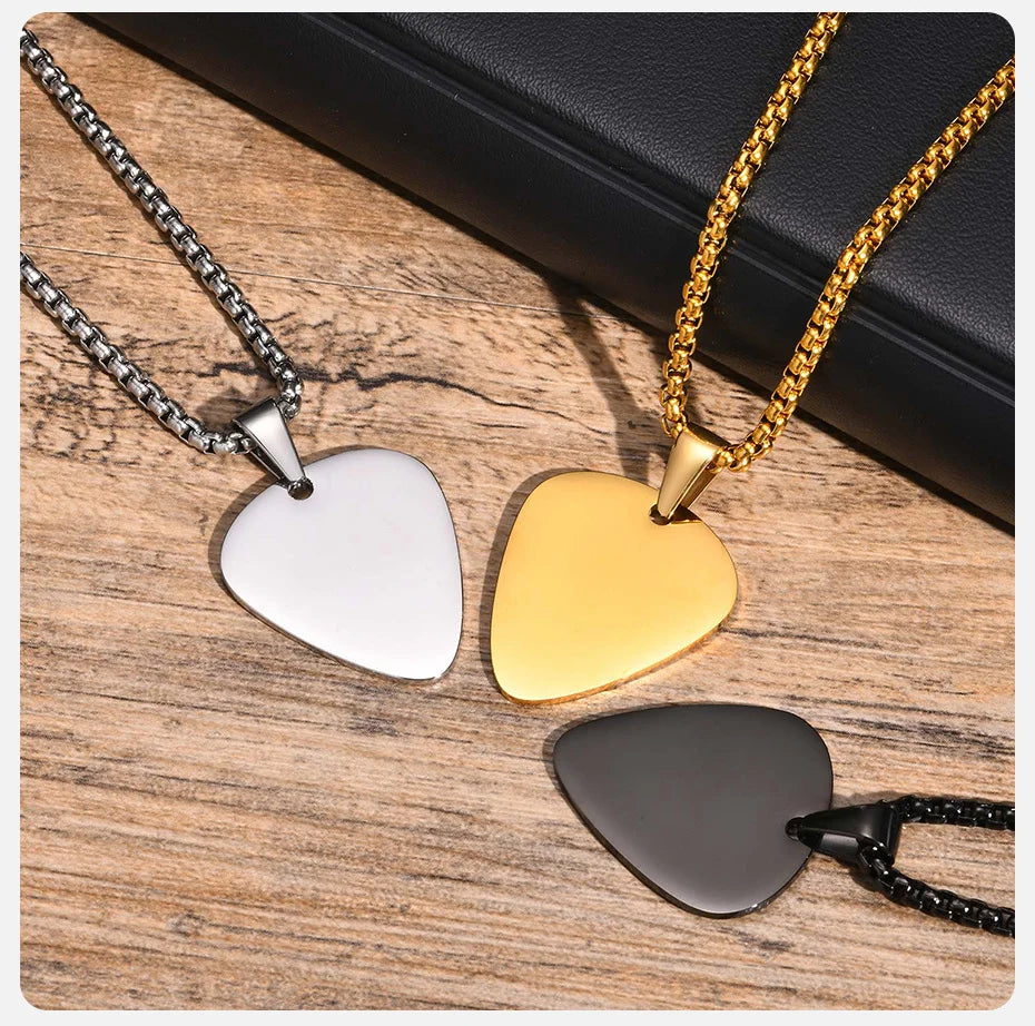 colliers de plectres de guitare avec nom personnalisé gratuit, pendentif de plectre de guitare personnalisé avec chaîne de boîte, cadeau pour les amoureux de la musique