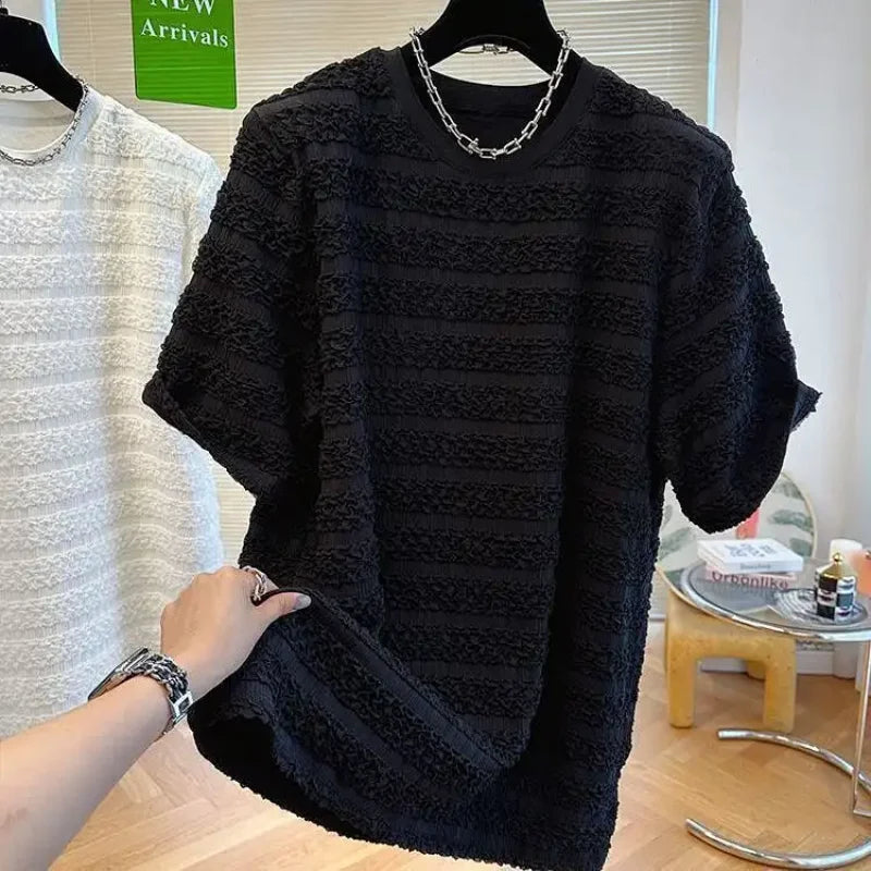 T-shirt hommes été beau à manches courtes ample minceur décontracté mousse gaz décontracté col rond
