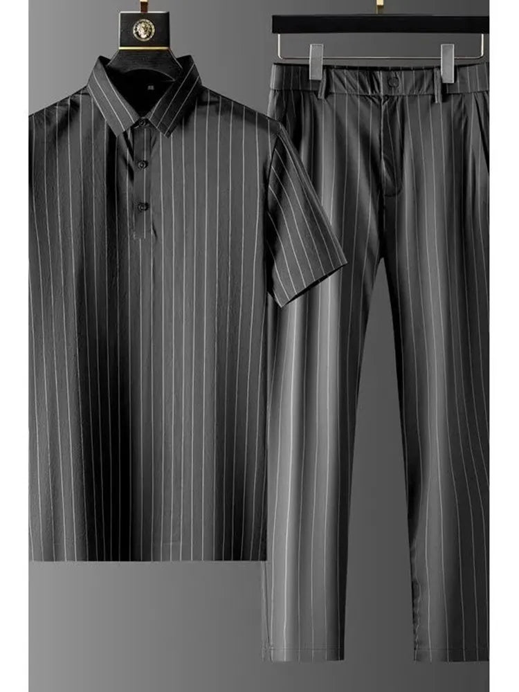 Ensemble deux pièces décontracté et confortable pour hommes, rayures Ice Injsobed, respirant, grande taille, haute qualité, été, nouvelle mode, 2026