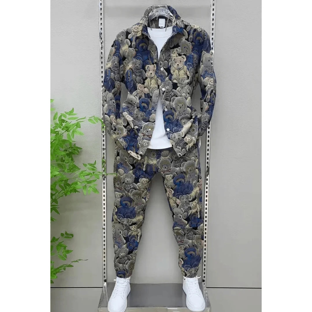 Ensemble pour hommes, pantalons décontractés, veste ours en peluche à la mode,de Style endance et polyvalent