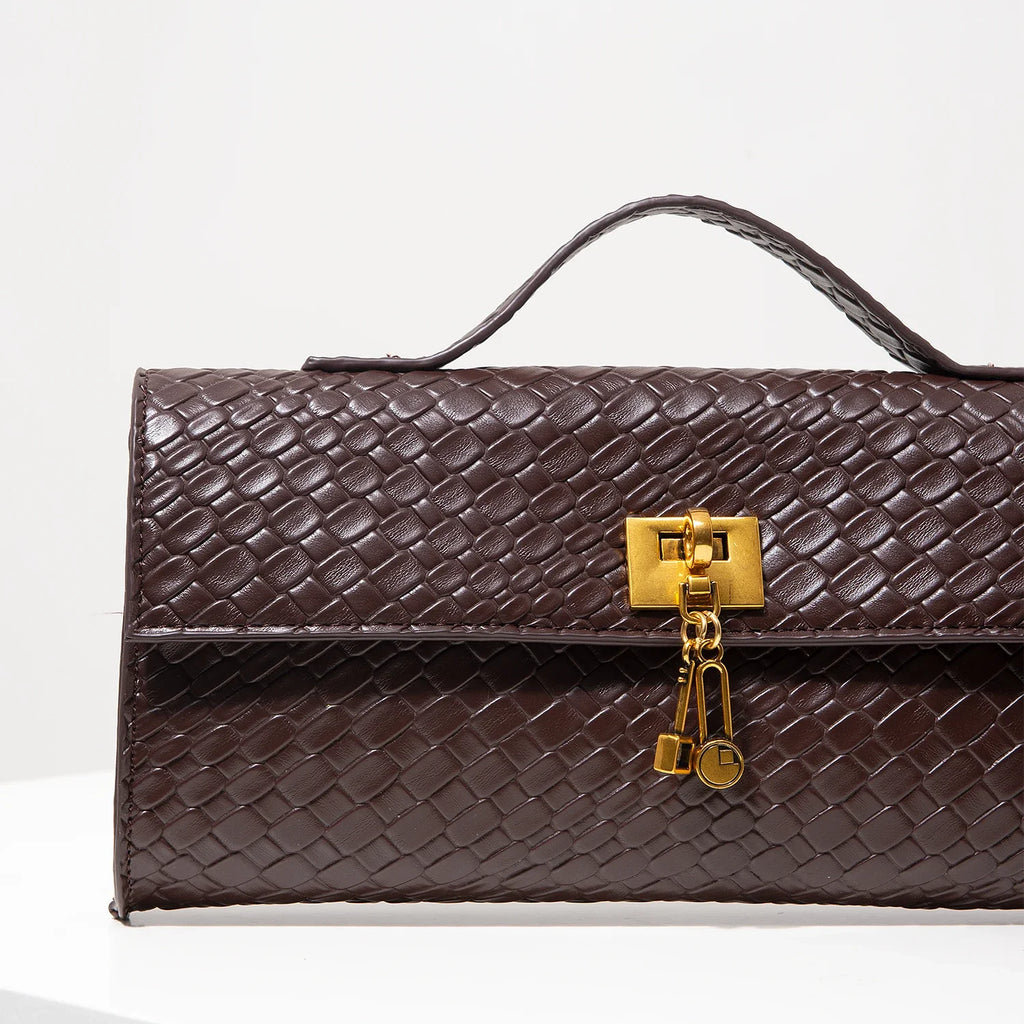 Sac à main rectangulaire tissé en simili cuir rétro, pochette pour femme, avec fermeture éclair, sac de dîner élégant, portefeuille rouge vin