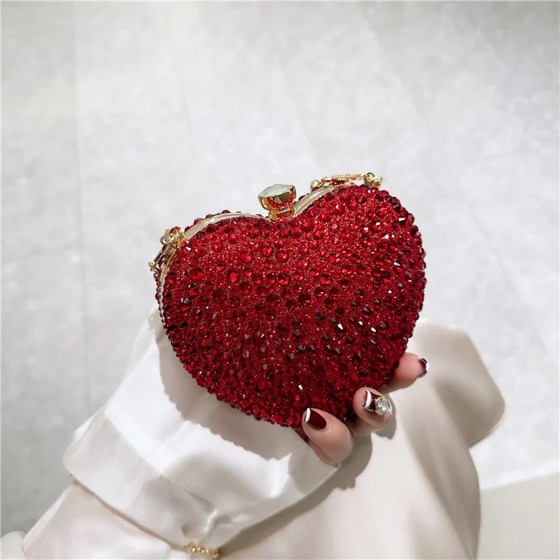 Pochette sac à main de Luxe diamant incrusté coeur forme cristal  pierres soirée de mariage sac à bandoulière poignée strass