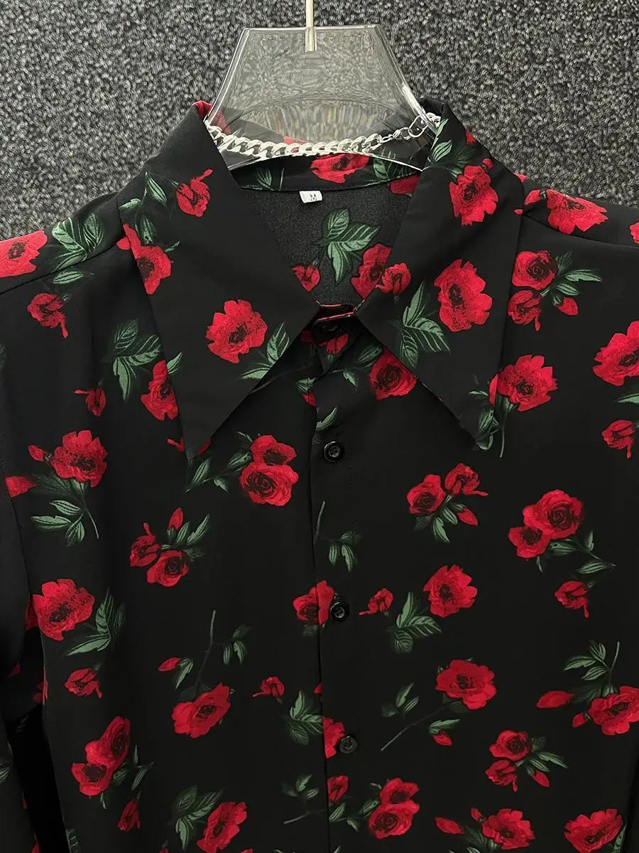 Chemise ample respirante pour homme ,motif flore, col carré imprimé Style Wasteland