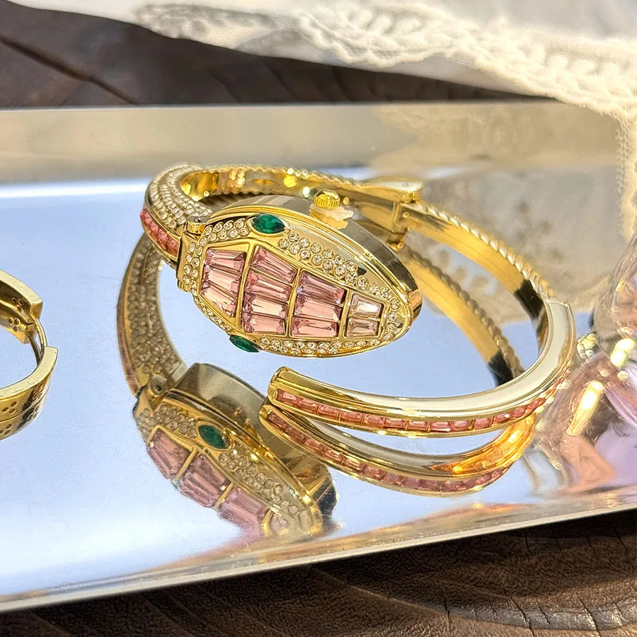 Luxury Diamond Bedded – montre-Bracelet en forme de serpent pour femmes, sac à main ouvert élégant, Design européen et américain