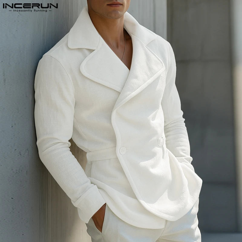 Blazer homme couleur unie revers à manches longues décontracté costume Streetwear  élé