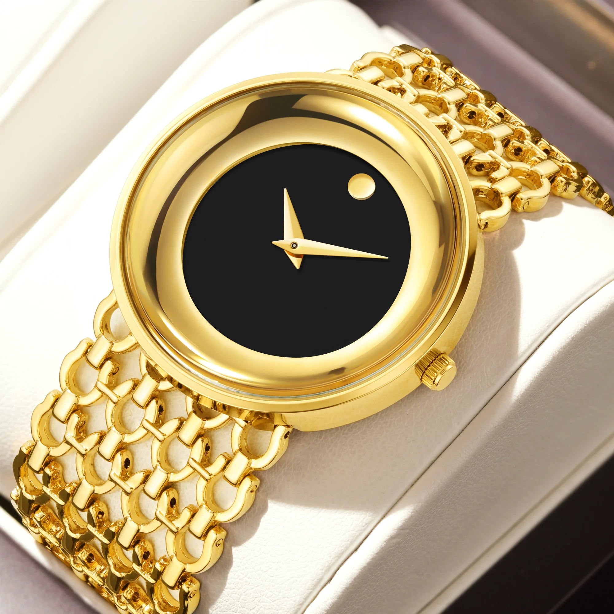 Montre pour femmes, boîtier en or, cadran noir, Style Simple, nouveau dissolvant de montre en boîte, plaqué or, offre spéciale, 2024