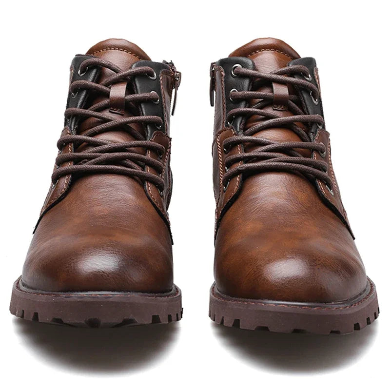 Vintage hommes bottes 2026 automne hiver chaussures de haute qualité en cuir avec fermeture éclair
