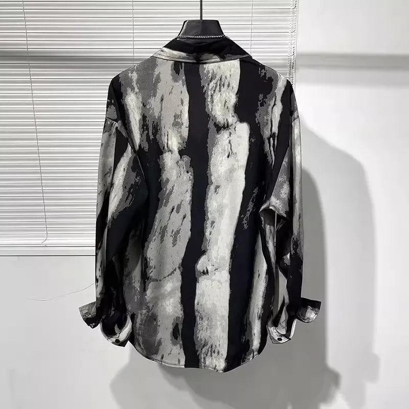 Chemise drapée polyvalente pour hommes, fine, personnalité originale, imprimé asymétrique, ample