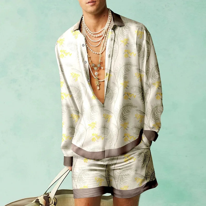 Ensemble de chemises à motif botanique pour hommes, impression 3D, mode décontractée, objectifs de plage, streetwear d'été, vêtements hawaïens